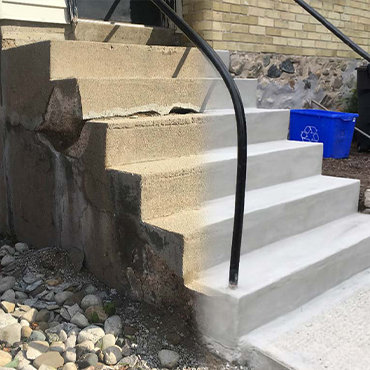 Before and after photo of damaged concrete and repaired concrete